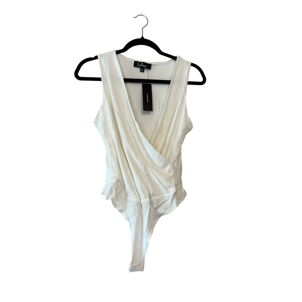 Lulus White Surplice Neck Jersey Bodysuit Size Medium